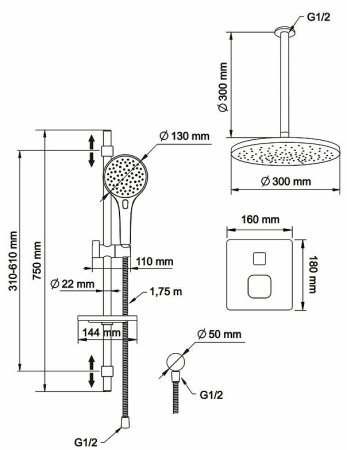 Душевая система Swedbe Platta 5557 с термостатом Хром 