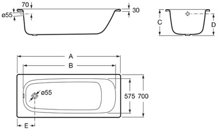 Стальная ванна Roca Contesa 150x70 23606000O без антискользящего покрытия 