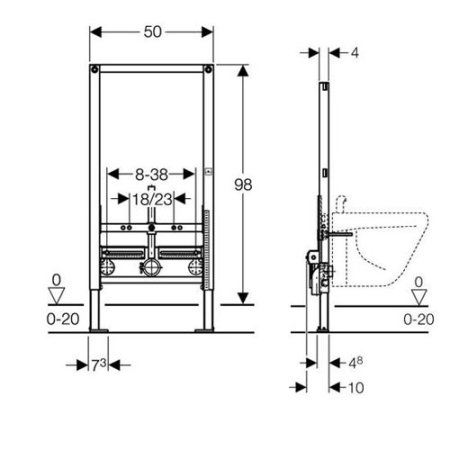 Инсталляция для биде GEBERIT Duofix h98 111.539.00.1 