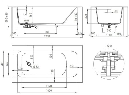 Ванна из искусственного камня Salini Orlanda Vasta Kit 190х100 102124M Белая матовая 