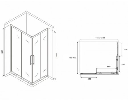 Душевой уголок Abber Schwarzer Diamant 120x80 AG02128H профиль Хром стекло прозрачное 