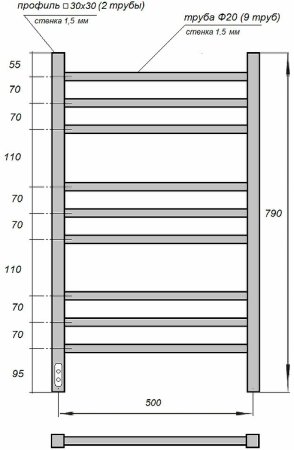 Электрический полотенцесушитель Point Веста PN70758B П9 500x790 диммер слева Черный 