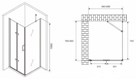 Душевой уголок Abber Zart 70x80 AG08070P-S81 профиль Хром стекло прозрачное 