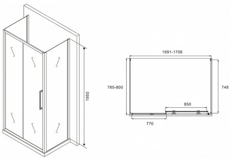 Душевой уголок Abber Schwarzer Diamant 170x80 AG30170MH-S80M-S80M профиль Хром стекло матовое 