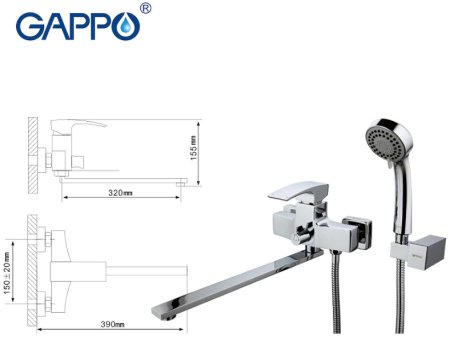 Смеситель для ванны Gappo G07 G2207 универсальный Хром 