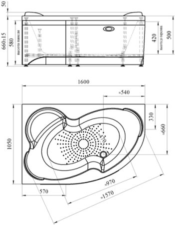 Акриловая ванна Radomir Vannesa Massage Ирма 160х105, с каркасом и экраном, баланс, L 