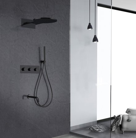 Душевая система Abber Wasser Kreis AF8150B с термостатом Черная матовая 