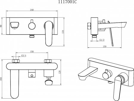 Смеситель Gllon GL-111 7001C для ванны с душем 