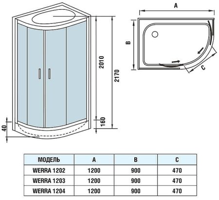 Душевая кабина WeltWasser WW500 Werra 1202 120x90 R 10000003329 без гидромассажа 