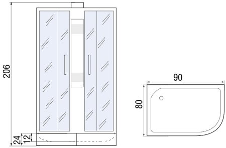 Душевая кабина River Nara 90x80 МТ L Б/К 10000008781 без гидромассажа 