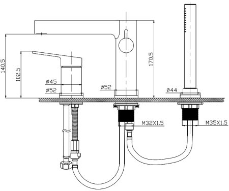 Смеситель на борт ванны BelBagno Delta DEL-BVD3-BORO Золото брашированное 