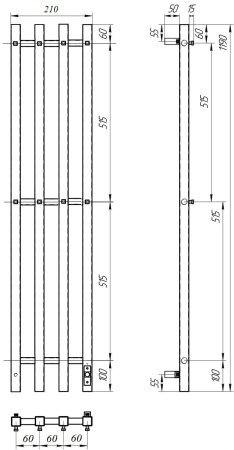 Полотенцесушитель электрический Point Гермес PN13832W П3 180x1200 диммер справа, белый 