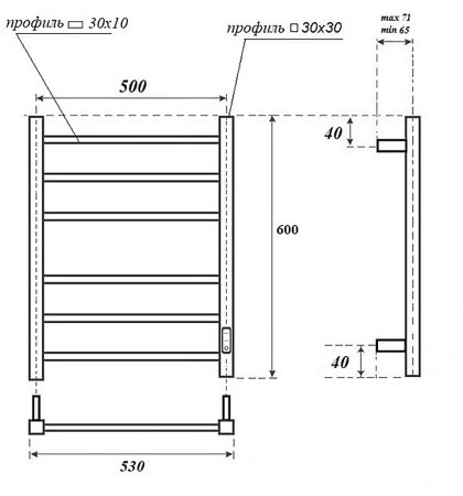 Полотенцесушитель электрический Point Меркурий PN83856 П6 500x600, диммер справа, хром 