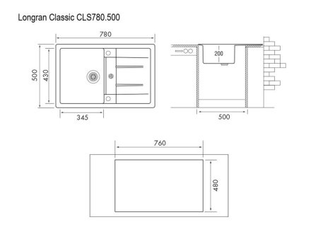 Мойка для кухни каменная Longran Classic CLS 78x50 Оникс 