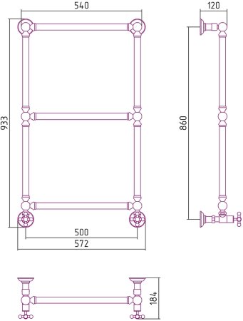 Водяной полотенцесушитель Сунержа Ренессанс 1304 860х500 03-0280-8650 Золото 