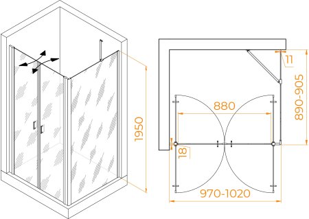 Душевой уголок RGW PA-144 (PA-104+Z-050-2+O-204) 1000x900 