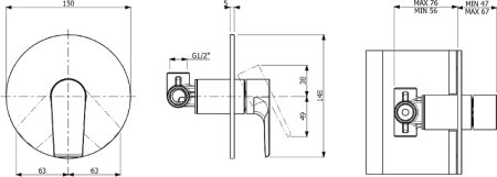 Смеситель Villeroy & Boch Liberty TVS10700100061 С ВНУТРЕННЕЙ ЧАСТЬЮ, для душа 