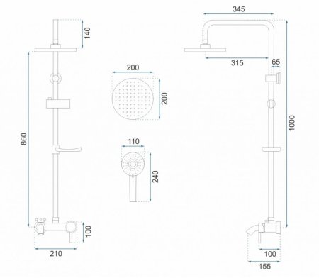 Душевая система 200 мм Rea Luis REA-P7005 