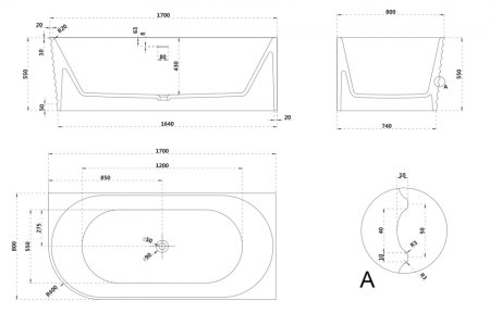 Ванна из искусственного камня ABBER Stein AS9651 R белая матовая 