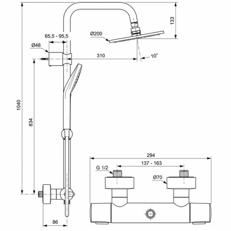Душевая система Ideal Standard Ideal Rain Soft Evo A6983AA с термостатом Хром 