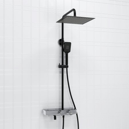 Душевая система WasserKRAFT Abens A114.162.130.CB Thermo с термостатом Черная матовая Хром 