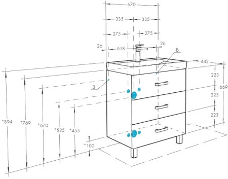 Тумба под раковину Aquaton Америна 67 М 1A169001AM010 Белая глянцевая 