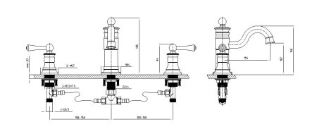 Смеситель для раковины врезной 3-х секционный TIMO Adelia 6021/04F Черный 