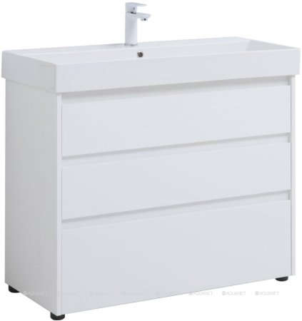 Тумба с раковиной Aquanet Nova Lite 100 белый глянец (3 ящика) 
