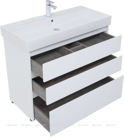 Тумба с раковиной Aquanet Nova Lite 100 белый глянец (3 ящика) 