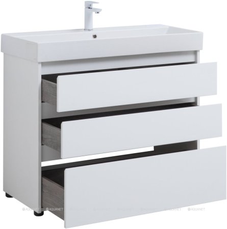Тумба с раковиной Aquanet Nova Lite 100 белый глянец (3 ящика) 