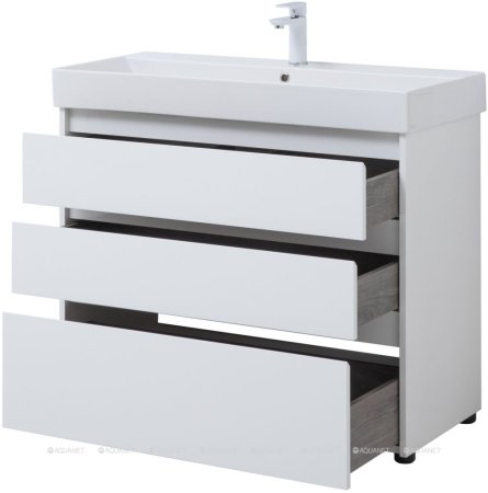 Тумба с раковиной Aquanet Nova Lite 100 белый глянец (3 ящика) 