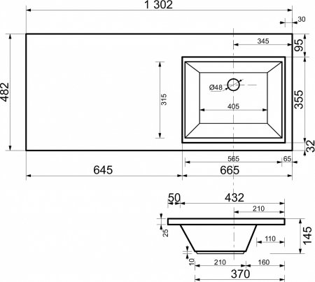 Тумба с раковиной Эстет Dallas Luxe 130 подвесной 2 ящика, (правый) 
