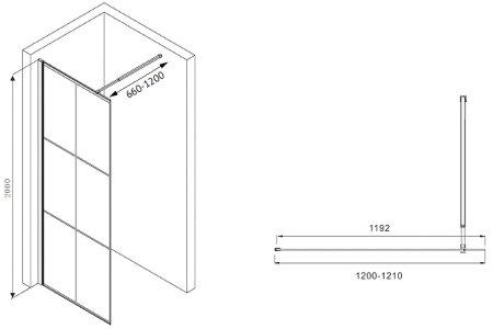 Душевая перегородка Abber Immer Offen 120 AG62120B профиль Черный стекло прозрачное 