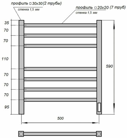 Электрический полотенцесушитель Point Вега PN71856B П7 500x590 диммер справа Черный 