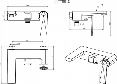 Смеситель Gllon GL-117 7001C для ванны с душем 