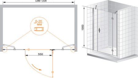 Душевая дверь в нишу Cezares Bergamo B13 30 60/40 C Cr R 