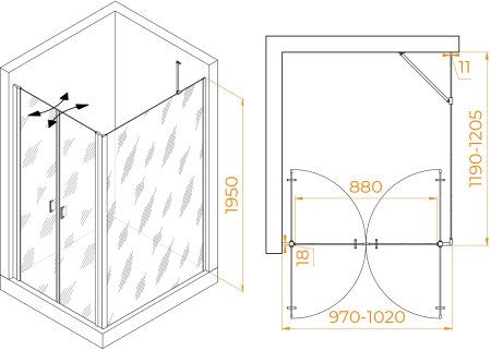 Душевой уголок RGW PA-144 (PA-104+Z-050-2+O-204) 1000x1200 