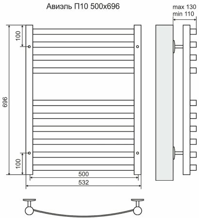 Водяной полотенцесушитель Terminus Авиэль П10 500х696 4620768886386 Хром 