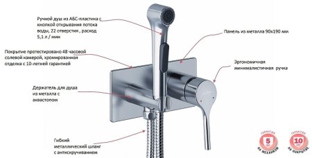 Гигиенический душ со смесителем Jacob Delafon Elate E25838-CP Хром 