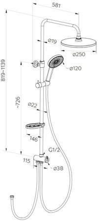 Душевой гарнитур с тропической лейкой Milardo Ideal Spa (ILSBL3FM76) 