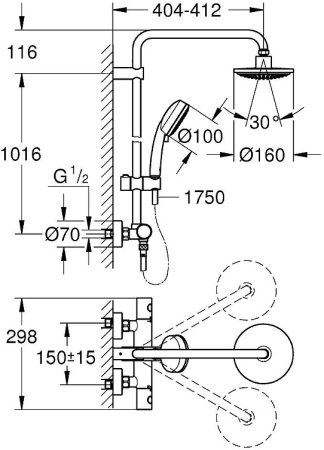 Душевая система Grohe Tempesta Cosmopolitan 160 27922000 Хром 
