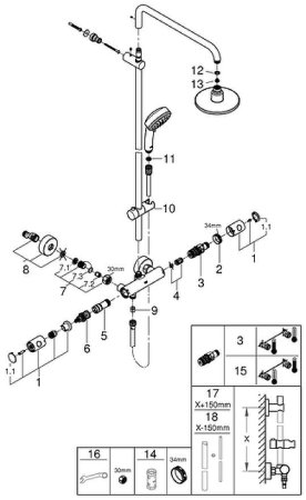 Душевая система Grohe Tempesta Cosmopolitan 160 27922000 Хром 