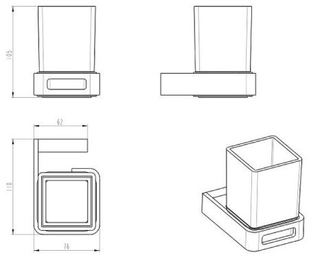 Стакан для зубных щеток Boheme Q 10944-GM Сталь 