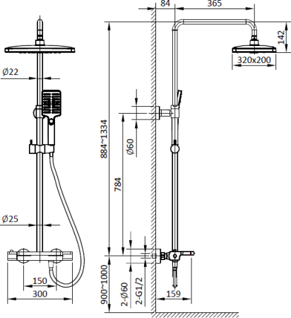 Душевая система с термостатом AltroBagno Lamberto 030418 NeOp 