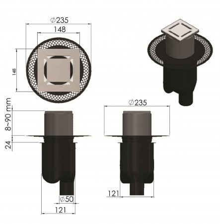 Душевой трап Berges Platz Norma 150x150 090059 с решеткой Хром матовый 