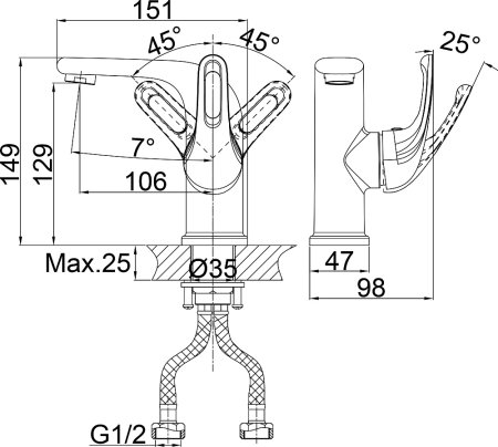 Комплект для ванной D&K Rhein Eucharius DA1370001SET 4 в 1, три смесителя + душевой гарнитур 