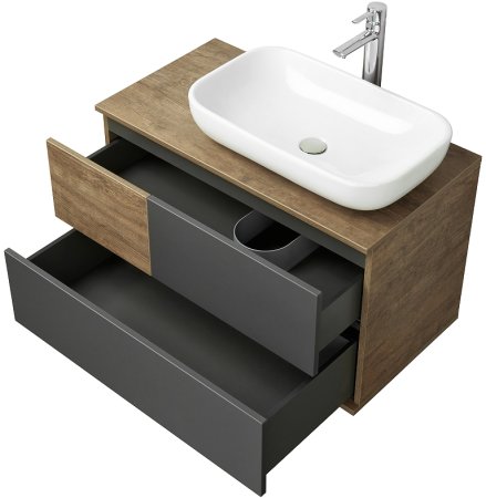 Тумба под раковину Aquaton Терра 85 1A247201TEKA0 подвесная Дуб кантри Антрацит 