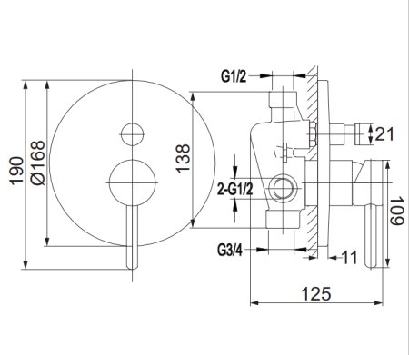 Душевой комплект Omnires Y SYSYW01BL с внутренней частью, черный полуматовый 
