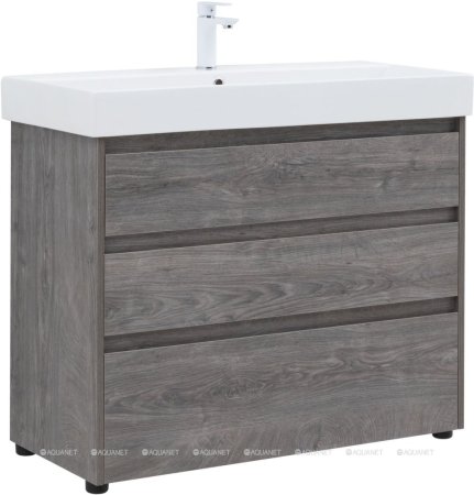 Тумба с раковиной Aquanet Nova Lite 100 дуб рошелье (3 ящика) 