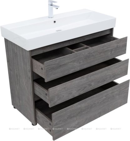 Тумба с раковиной Aquanet Nova Lite 100 дуб рошелье (3 ящика) 